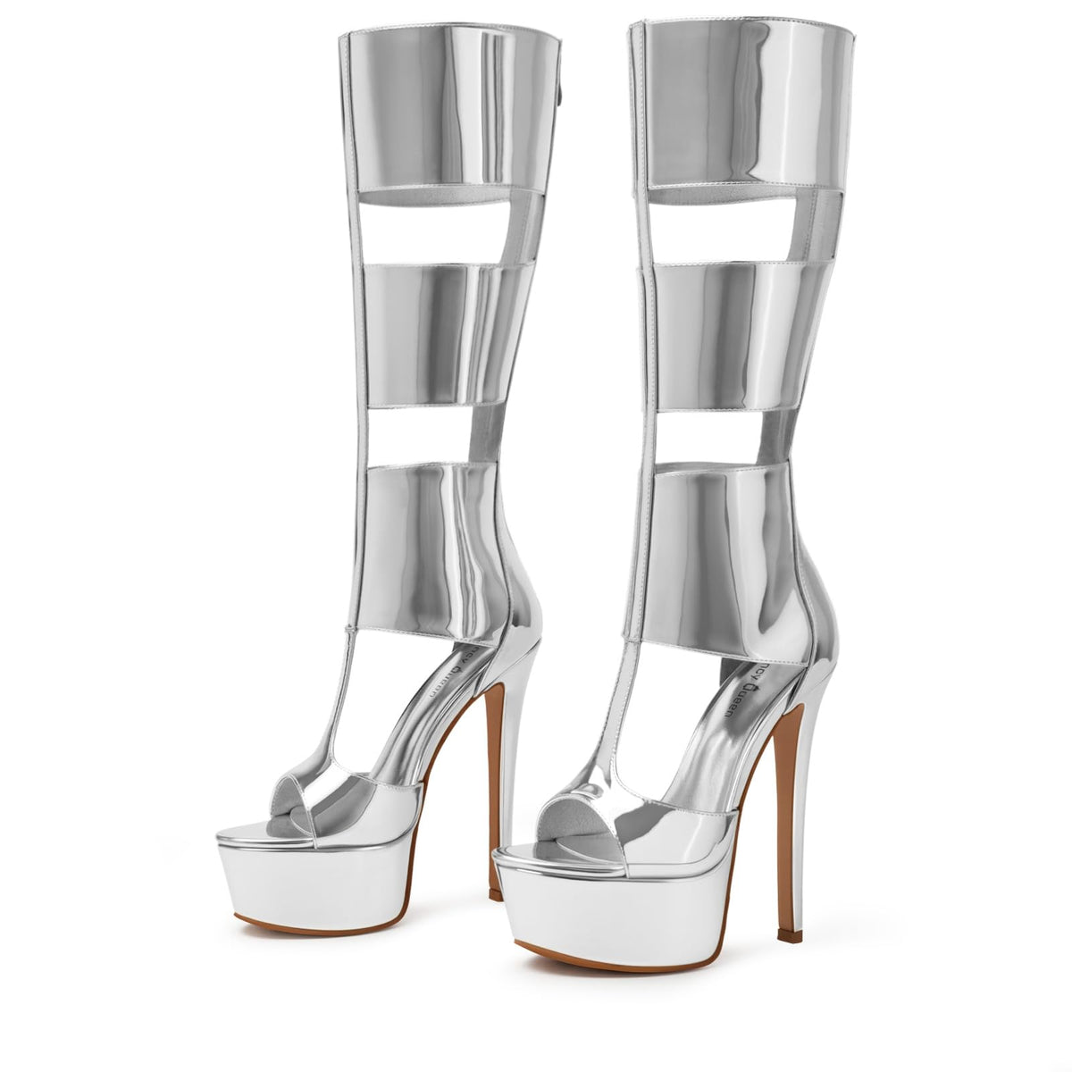 FancyQueen Platform Knee High Heels for Women, Gladiator Open Toe Summer Boots Black Heels Sandal, Sexy Style Casual for Party
