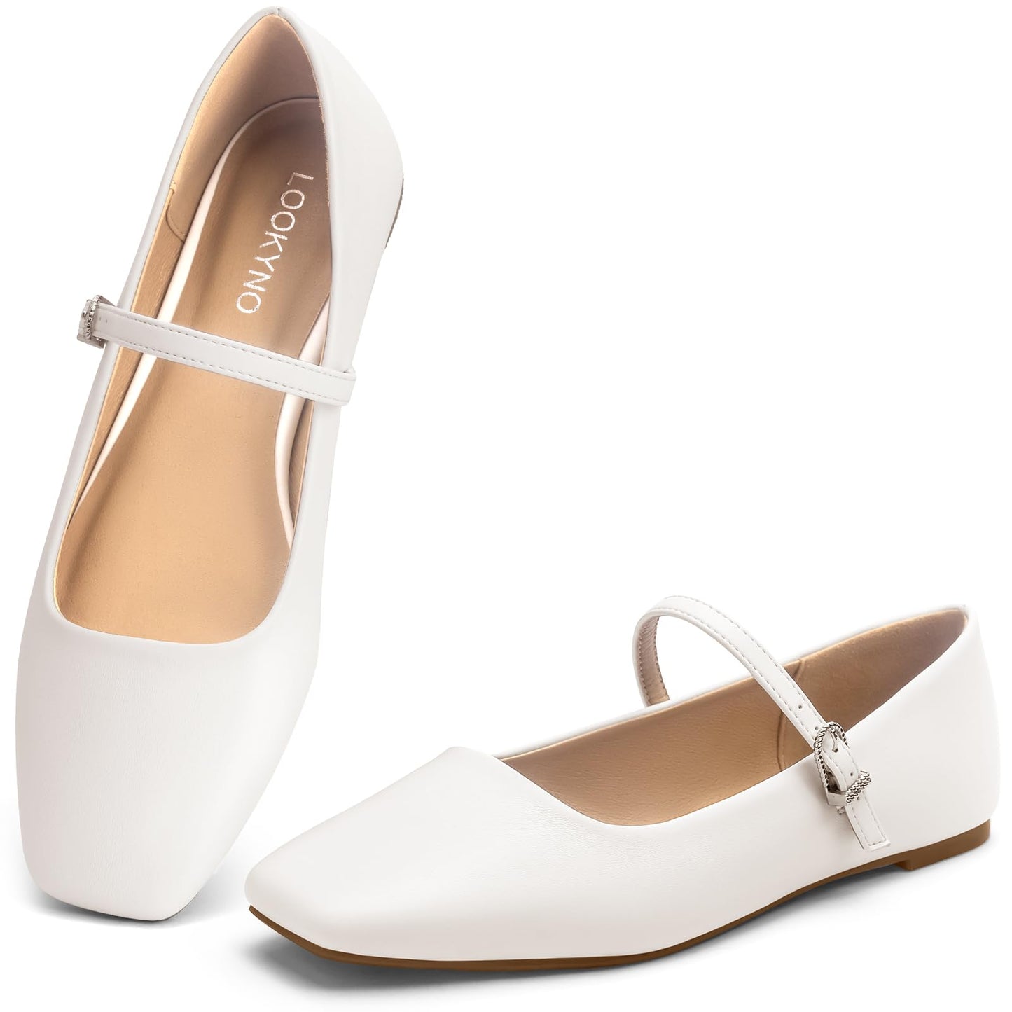 Womens Mary Jane Flats Closed Toe Buckle Strap Square Toe Ballet Flats | Closed Toe, Adjustable Strap, Buckle Closure, Comfortable, Soft PU Leather