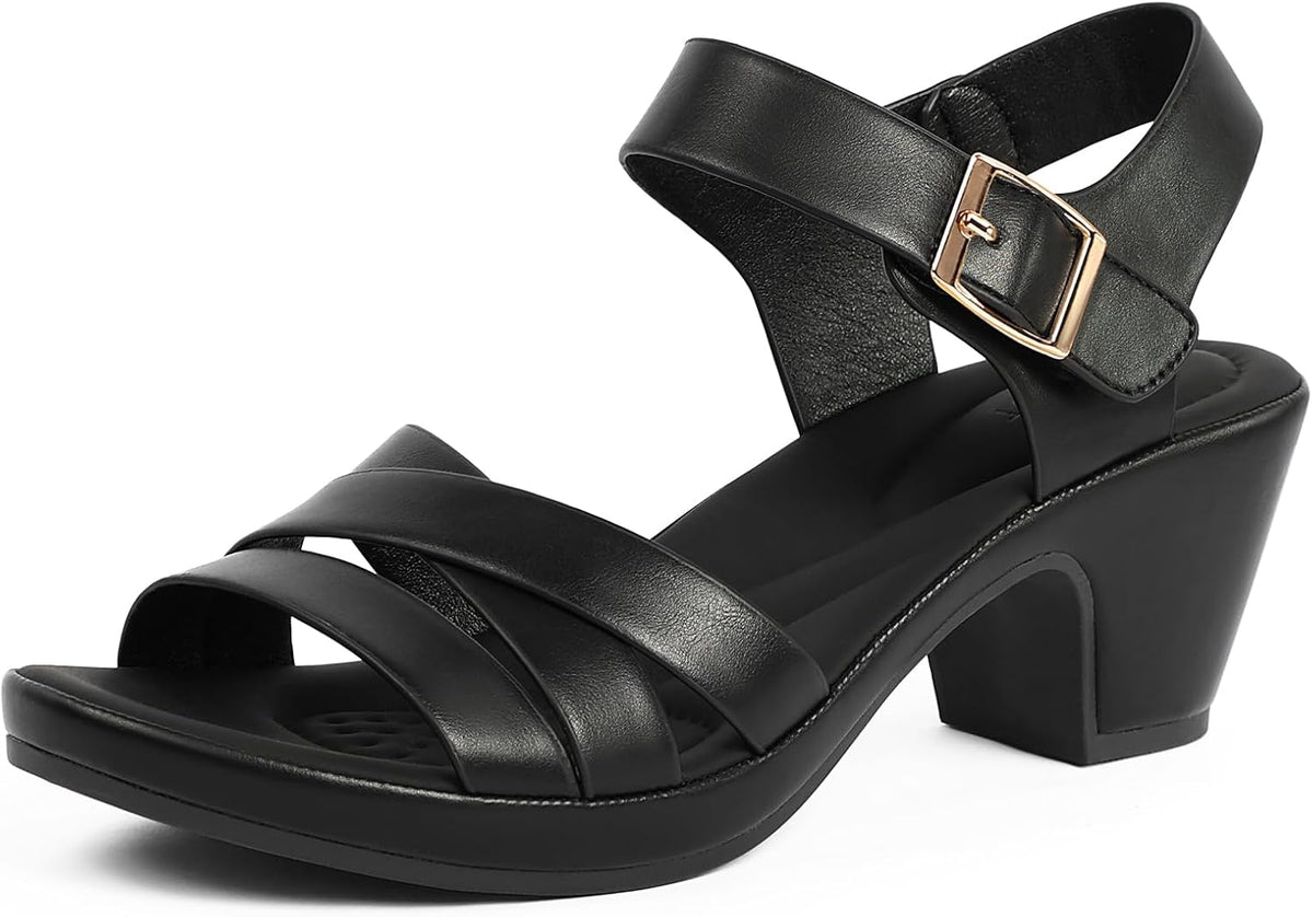 Women's Platform Sandals Dressy: Crisscross Hoop & Loop Block Heels | Chunky Low Heels Strappy Sandals For Women Open Toe Ankle Strap Comfortable Casual Fashion Wedding Party Work Office