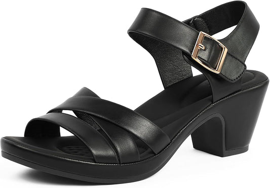 Women's Platform Sandals Dressy: Crisscross Hoop & Loop Block Heels | Chunky Low Heels Strappy Sandals For Women Open Toe Ankle Strap Comfortable Casual Fashion Wedding Party Work Office