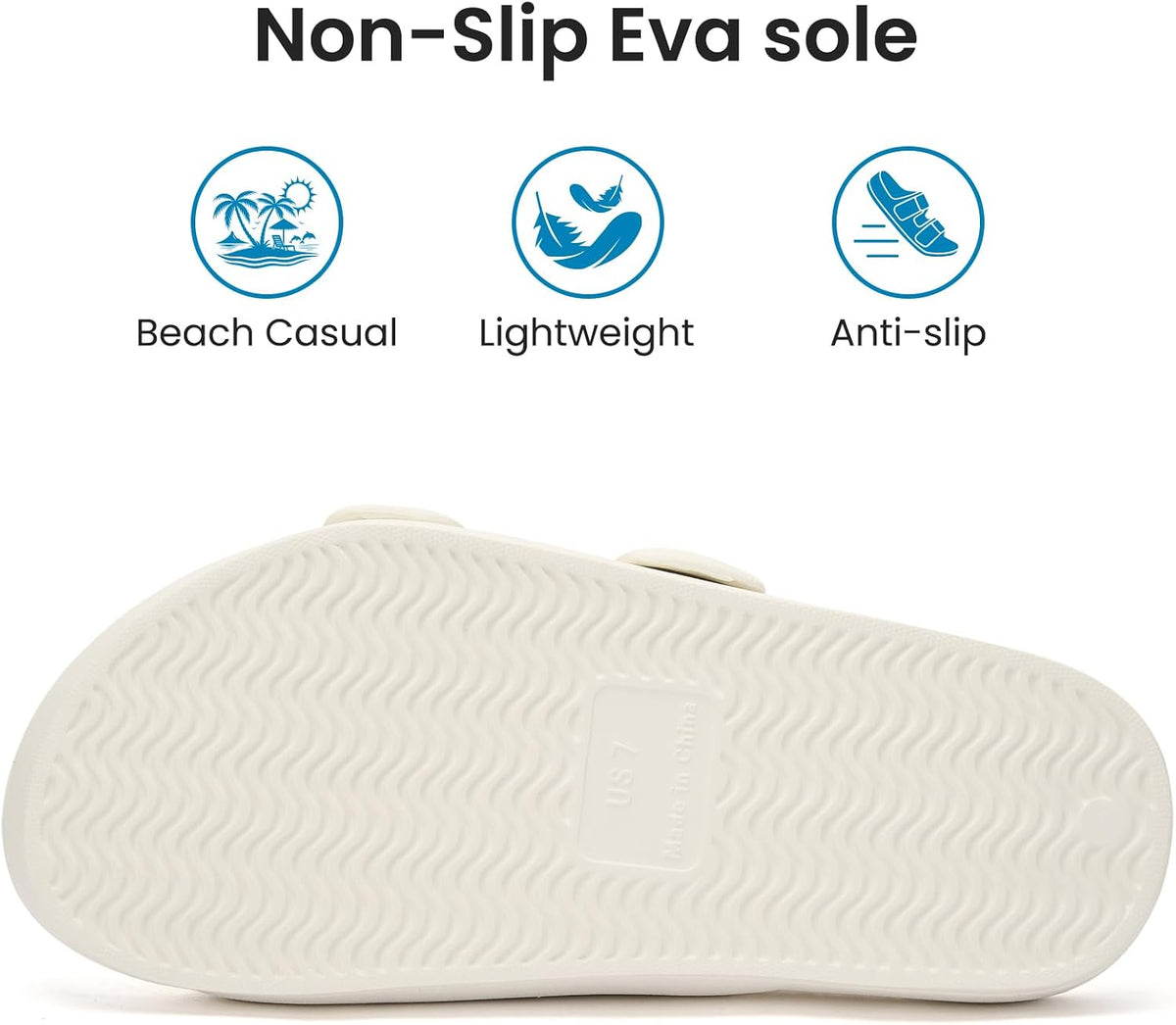 Womens Comfortable Arch Support Beach Sandals Waterproof Eva Slides | Adjustable Double Buckles,Quick Dry,Summer Walking Slides,Non Slip,Lightweight,Pool Sandals,Shower Outdoor Shoes