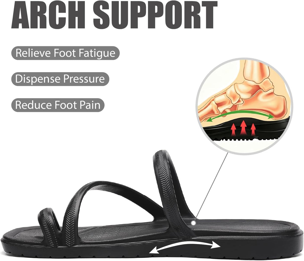 SOSOWHLTE Women’s Square Toe Slides with Arch Support Beach Thong Sandals | Summer,Non-Slip,Toe Loop Sandals, Flexible Straps, Pool, Garden, Camping, Travel, Daily Wear, Walking, Shower