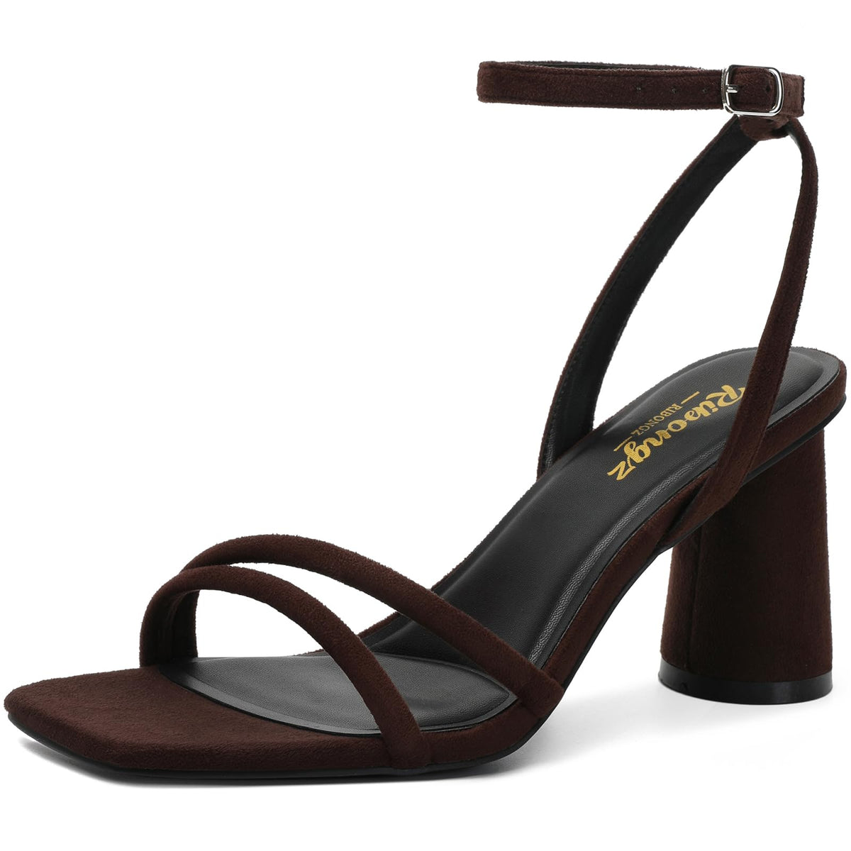 RIBONGZ Block Heels Prom Heeled Sandals for Women Chunky Square Open Toe Strappy High Heels Ankle Strap Wedding Bridal Shoes High Heel Sandals for Party Dress