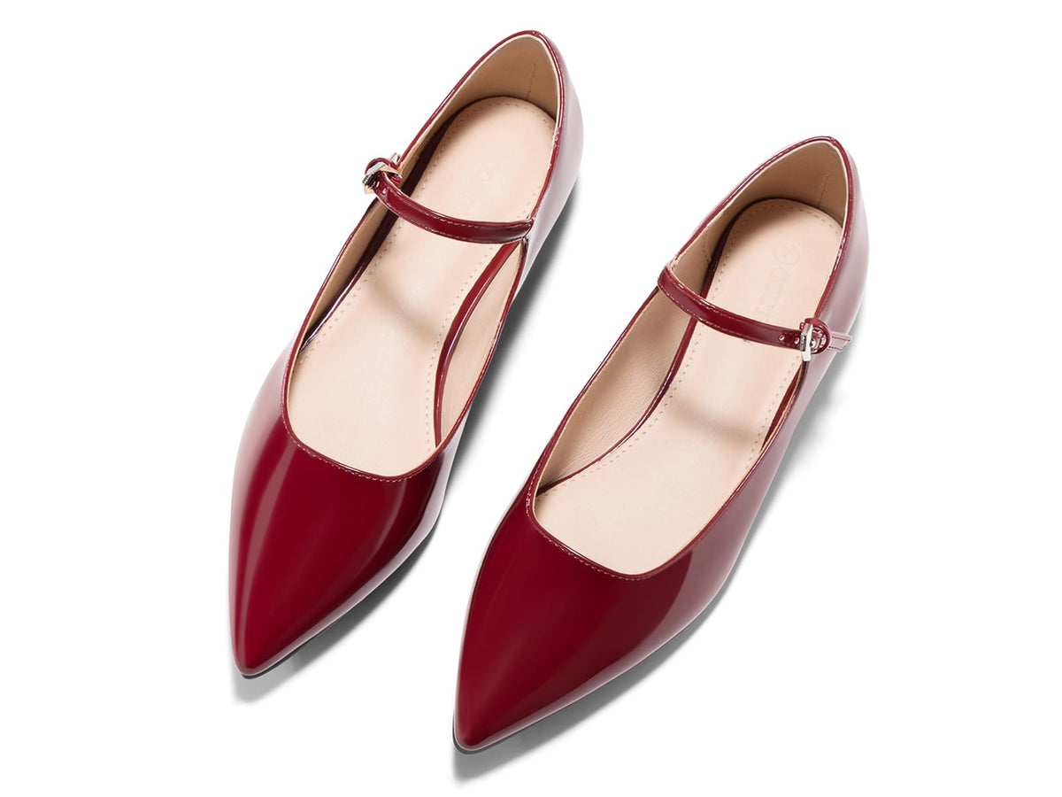 Coutgo Womens Mary Jane Flats Closed Pointed Toe Ballet Flats Work Shoes