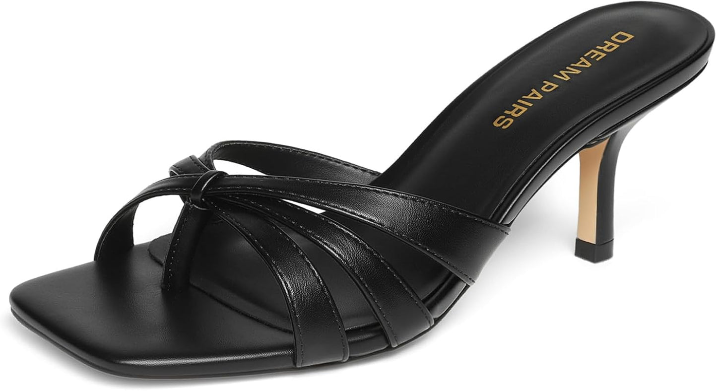 DREAM PAIRS Women's Thong Kitten Heel Sandal | 2.5 inch square open toe kitten heels, stability cute thong mules,casual sandals with cushioned insoles for party vacation