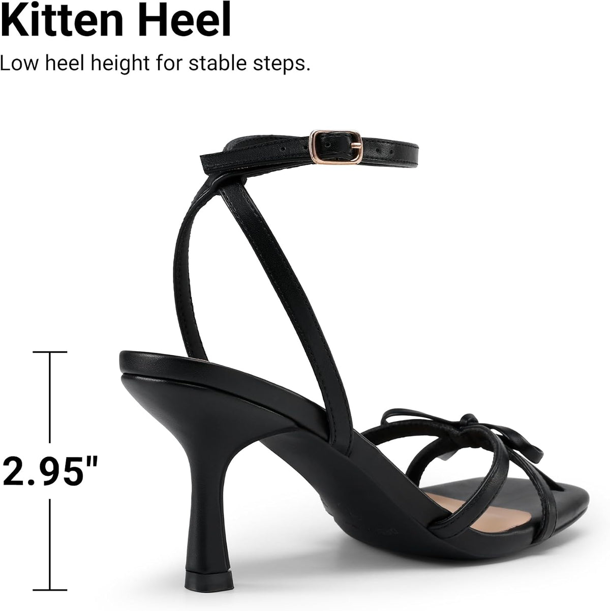 DREAM PAIRS Women's Elegant Bow Strappy Kitten Heel Sandals | Square Open Toe Ankle Strap Dress Heels, Comfort Bridal Heeled Sandals for Wedding and Formal Party Occasions