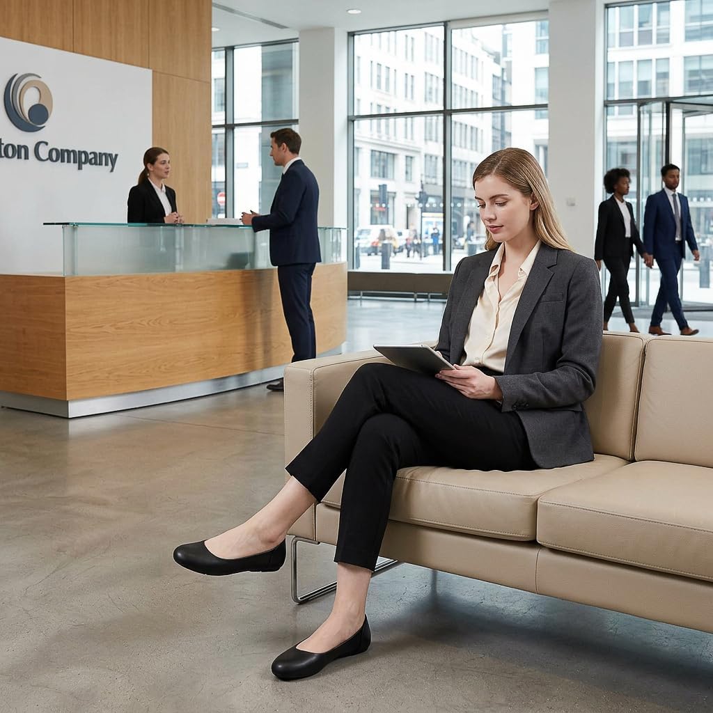 Aomigoct Womens Dress Flats Shoes: Classic Round Toe & PU Leather for Office - No Break-in Heel Pillow & Cushioned Insoles for All-Day Comfort in Business Meetings - Professional Women