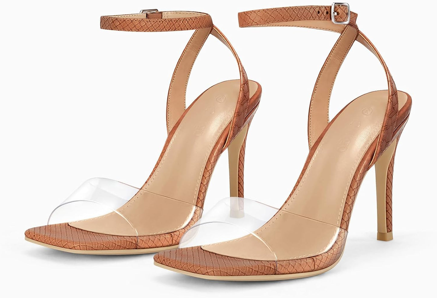Coutgo Womens Clear Heels Sandals Square Toe Ankle Strap High Heeled Stiletto