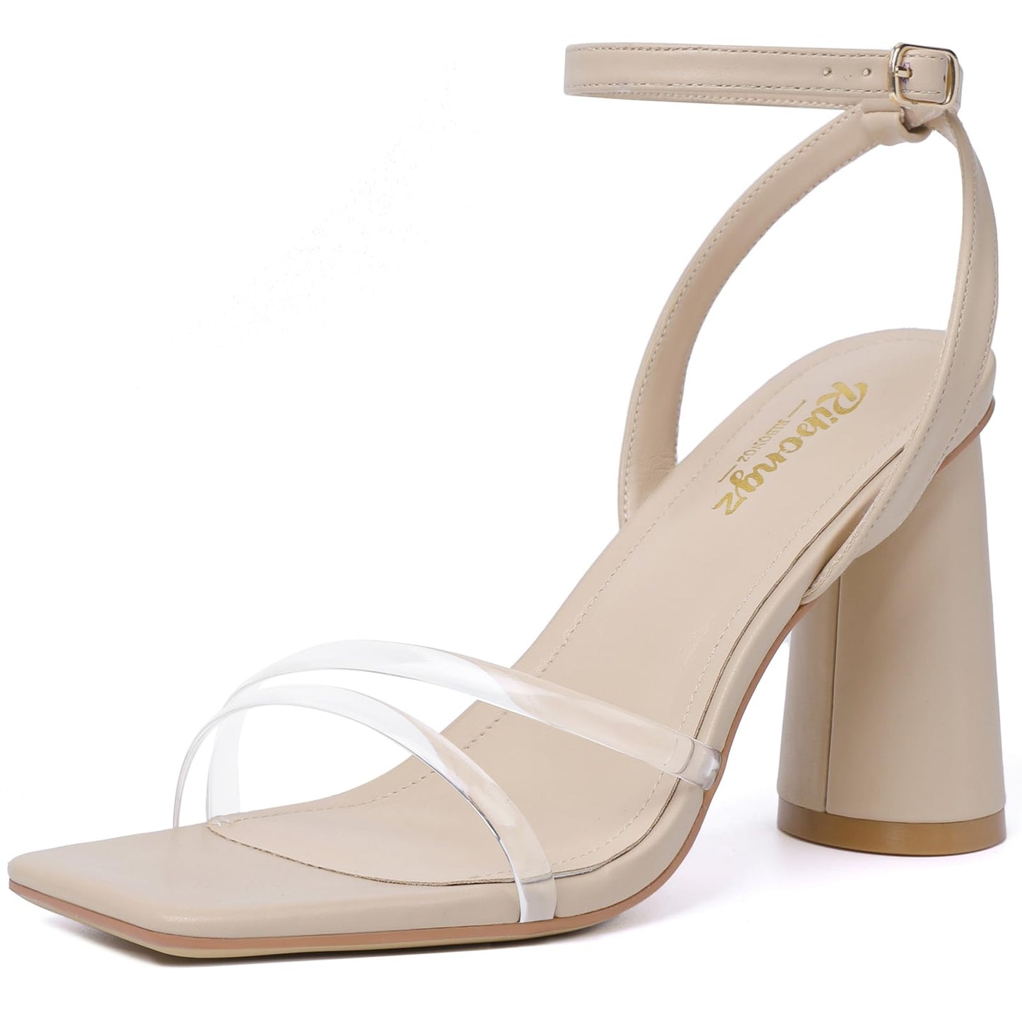 RIBONGZ Block Heels Prom Heeled Sandals for Women Chunky Square Open Toe Strappy High Heels Ankle Strap Wedding Bridal Shoes High Heel Sandals for Party Dress