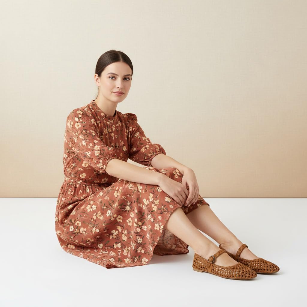 CUSHIONAIRE Weston Hand Woven Mary Jane Flats for Women, Comfortable Dressy Ballet Flats with Braided Adjustable Buckle and Memory Foam Cushioning