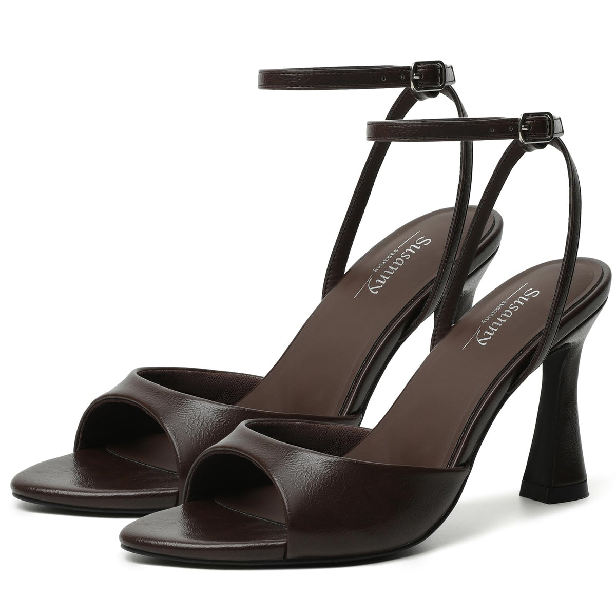 Susanny High Heels for Women Pointed Open Toe Strappy Chunky Block Heels Ankle Strap Stiletto Kitten Heeled Sandals Wedding Bridal Party Prom Sexy Dress Shoes