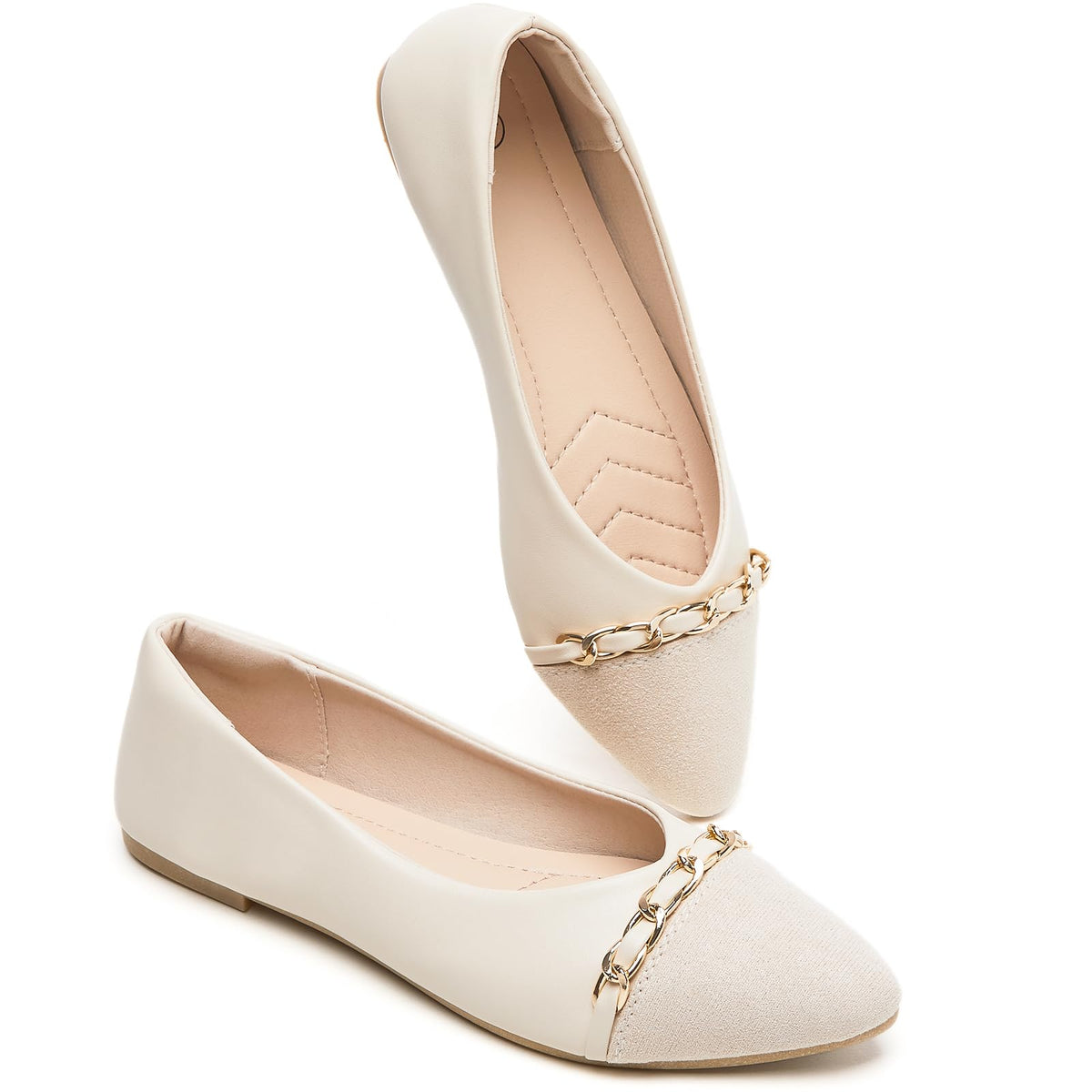 BABUDOG Women's Black Flats Shoes,White Dress Shoes for Women,Crimping Faux Suede Ballet Flats Comfortable