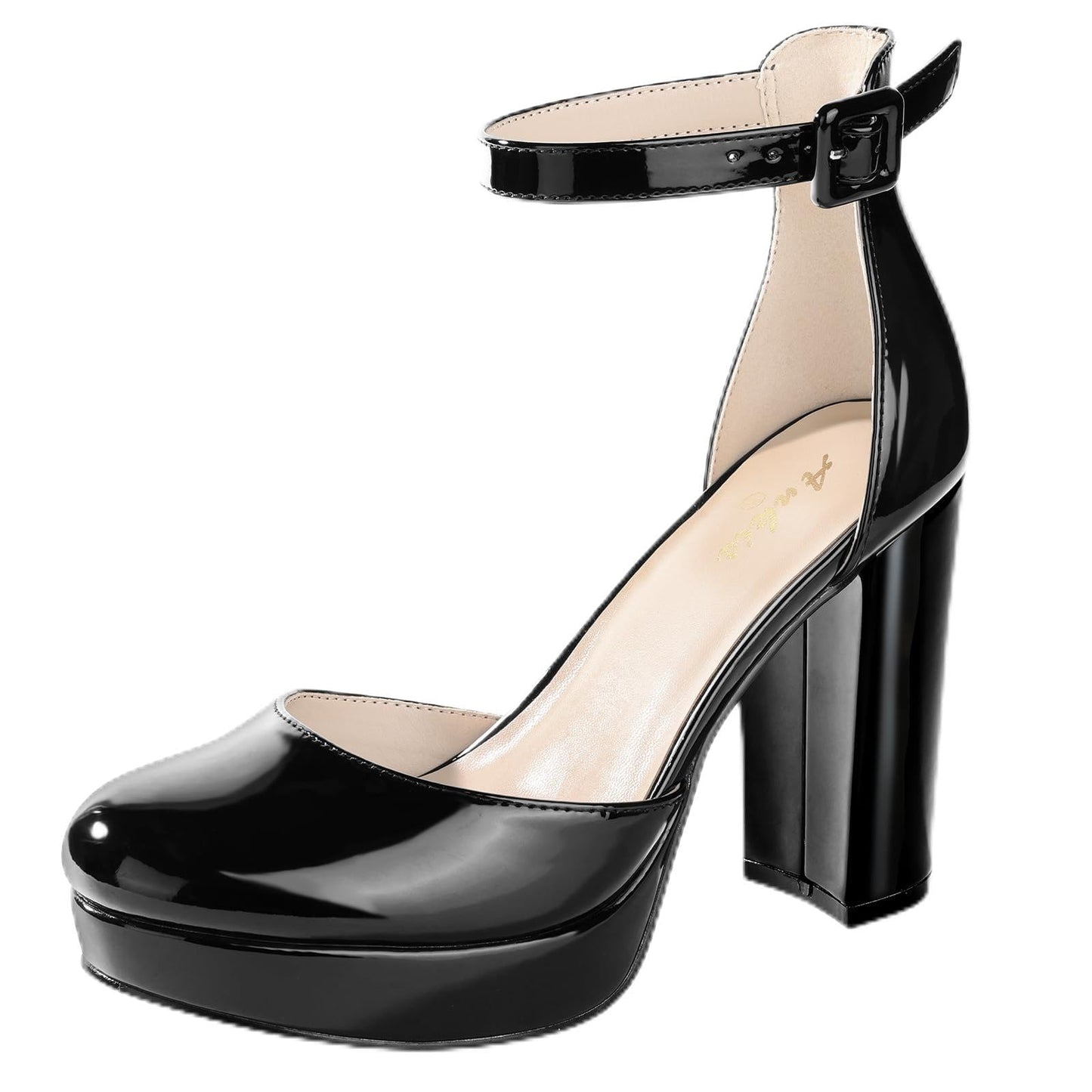 Ankis Black Platform Closed Toe Heels for Women, Womens Heels Closed Round Toe Chunky Block Pumps Shoes, 4 Inch