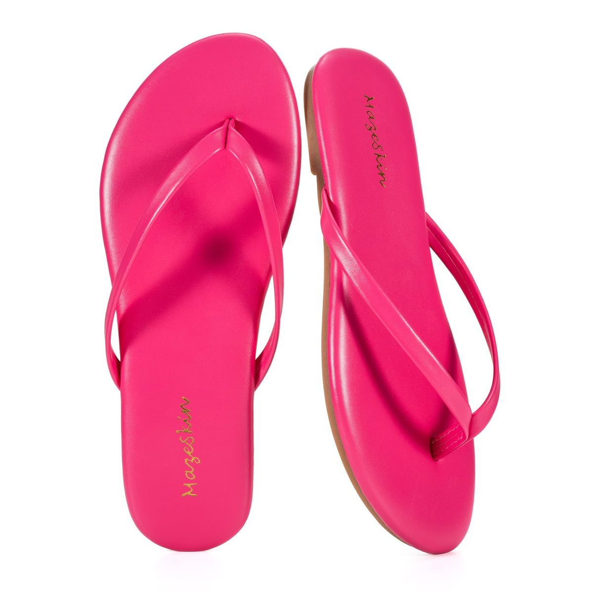 mazeskin Womens Memory Foam Flip Flops Flat Thong Sandals | Soft Vegan Leather Comfortable Cushioned Casual Dressy Beach Summer Minimalist Slim Slide Shoes Indoor Outdoor