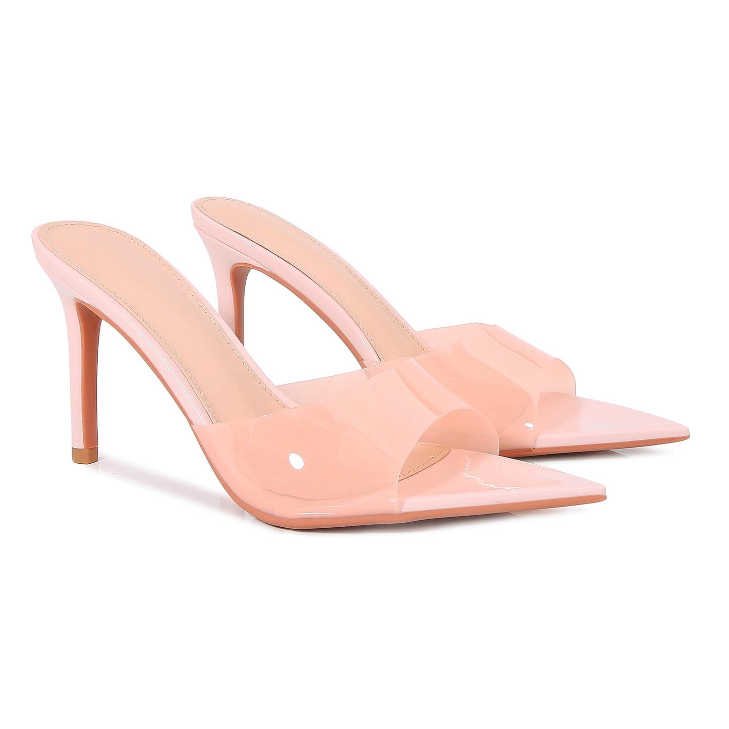 Women'S Clear Pointed Open Toe Stiletto Heel Slide Sandals Fashion Sexy Slip On Transparent Strap High Heels Mules Summer Backless Party Wedding Prom Dress Shoes