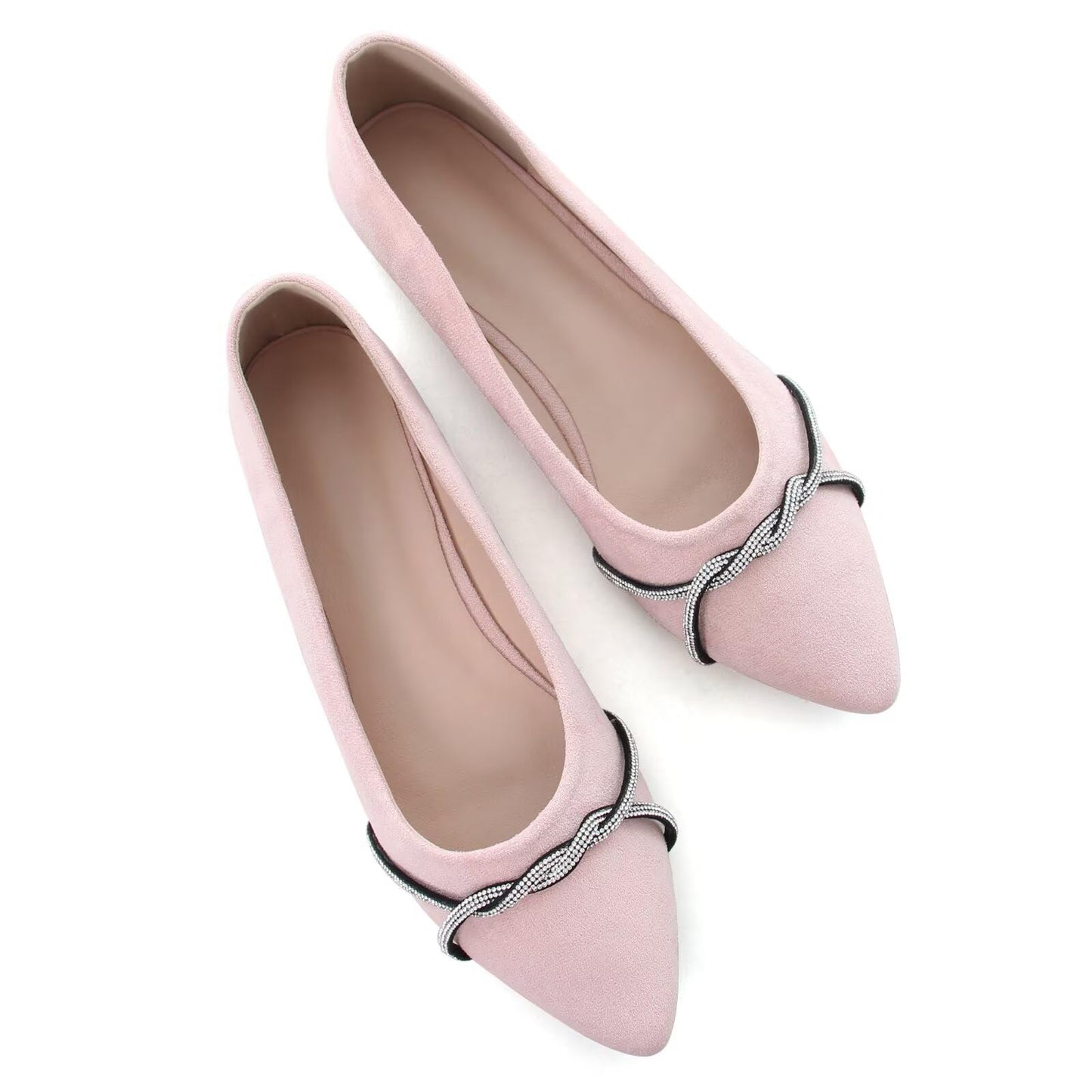 TN TANGNEST Womens Casual Flats Chain Ballet Flats | Fashion Pointed Toe Rhinestone Flats, Comfort Slip On Dress Shoes for Business Work Office Wedding Party