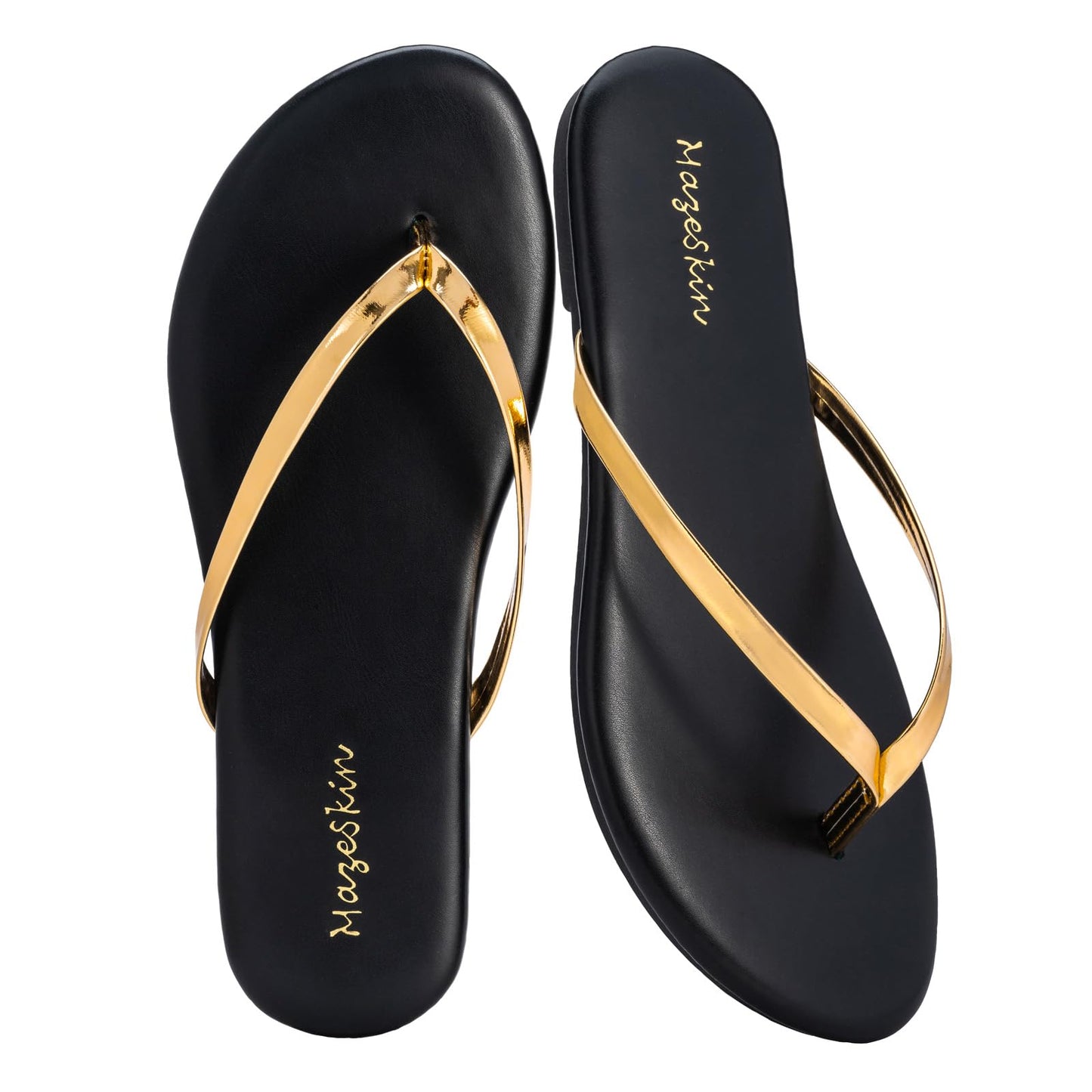 mazeskin Womens Memory Foam Flip Flops Flat Thong Sandals | Soft Vegan Leather Comfortable Cushioned Casual Dressy Beach Summer Minimalist Slim Slide Shoes Indoor Outdoor
