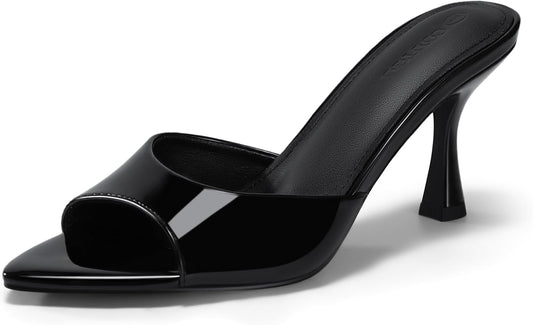 Coutgo Womens Kitten Heel Sandals Heeled Mules Pointed Open Toe High Heels | Comfortable, Sexy, Slip On, Backless, Dress Shoes, 3.2 Inch, Peep Toe, Wedding, Bridal, Party, Prom, Graduation