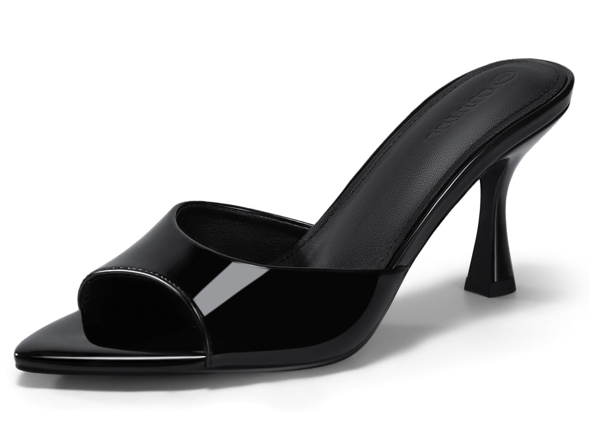 Coutgo Womens Kitten Heel Sandals Heeled Mules Pointed Open Toe High Heels | Comfortable, Sexy, Slip On, Backless, Dress Shoes, 3.2 Inch, Peep Toe, Wedding, Bridal, Party, Prom, Graduation