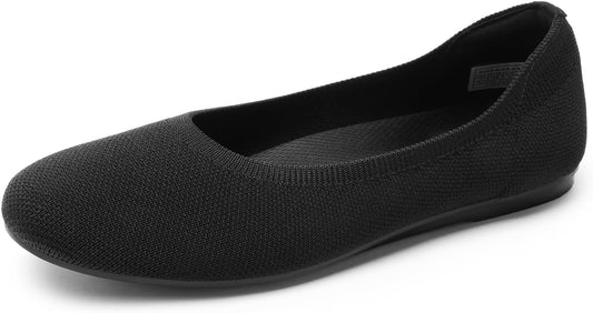 DREAM PAIRS Women's Dress Knit Ballet Comfort Flats | Comfortable Round Toe Slip-On Flexible Portable Breathable Dress Office Flats for Daily Walking and Travel