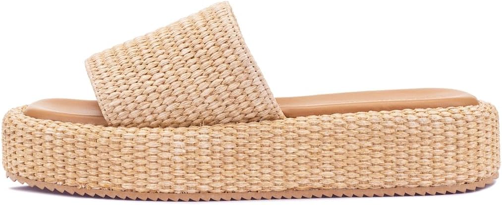 Monrovia Platform Sandals Women Raffia Espadrille Slides, Woven Straw Flatform Beach Sandals Women, Slip On Summer Vacation Shoes, Comfortable Casual Daily Wear