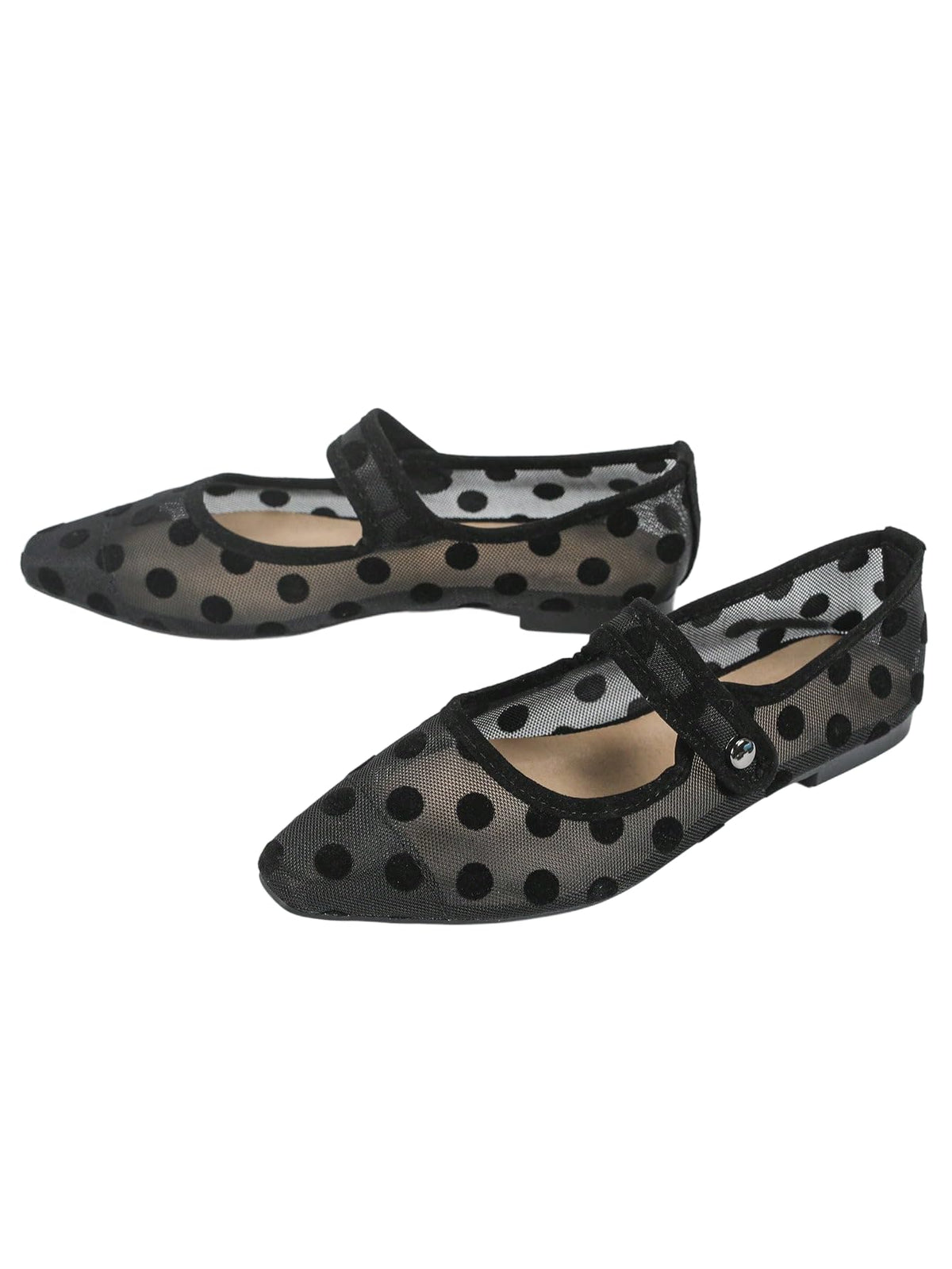 BEAUDRM Women's Polka Dots Mesh Ballet Flats Cute Lace Ballerina Flats | Closed Toe, Square Maryjane Flat, Dressy Casual Work Shoes, Leopard, Lace, Floral, Wedding