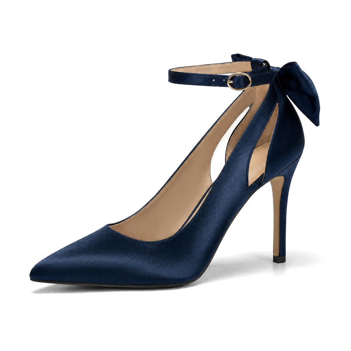Women's Pointed Toe Bow Tie High Heels Ankle Strap Wedding Pumps | Closed Toe 4 Inches Stiletto High Heels Sexy Dress Shoes for Vacation Festival Party Office Work and Daily Wear