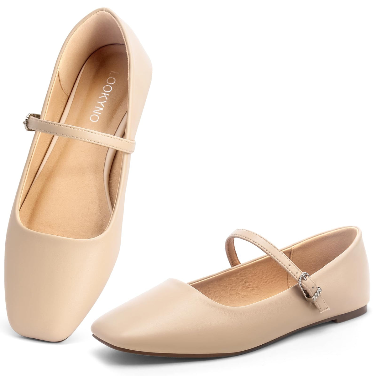 Womens Mary Jane Flats Closed Toe Buckle Strap Square Toe Ballet Flats | Closed Toe, Adjustable Strap, Buckle Closure, Comfortable, Soft PU Leather