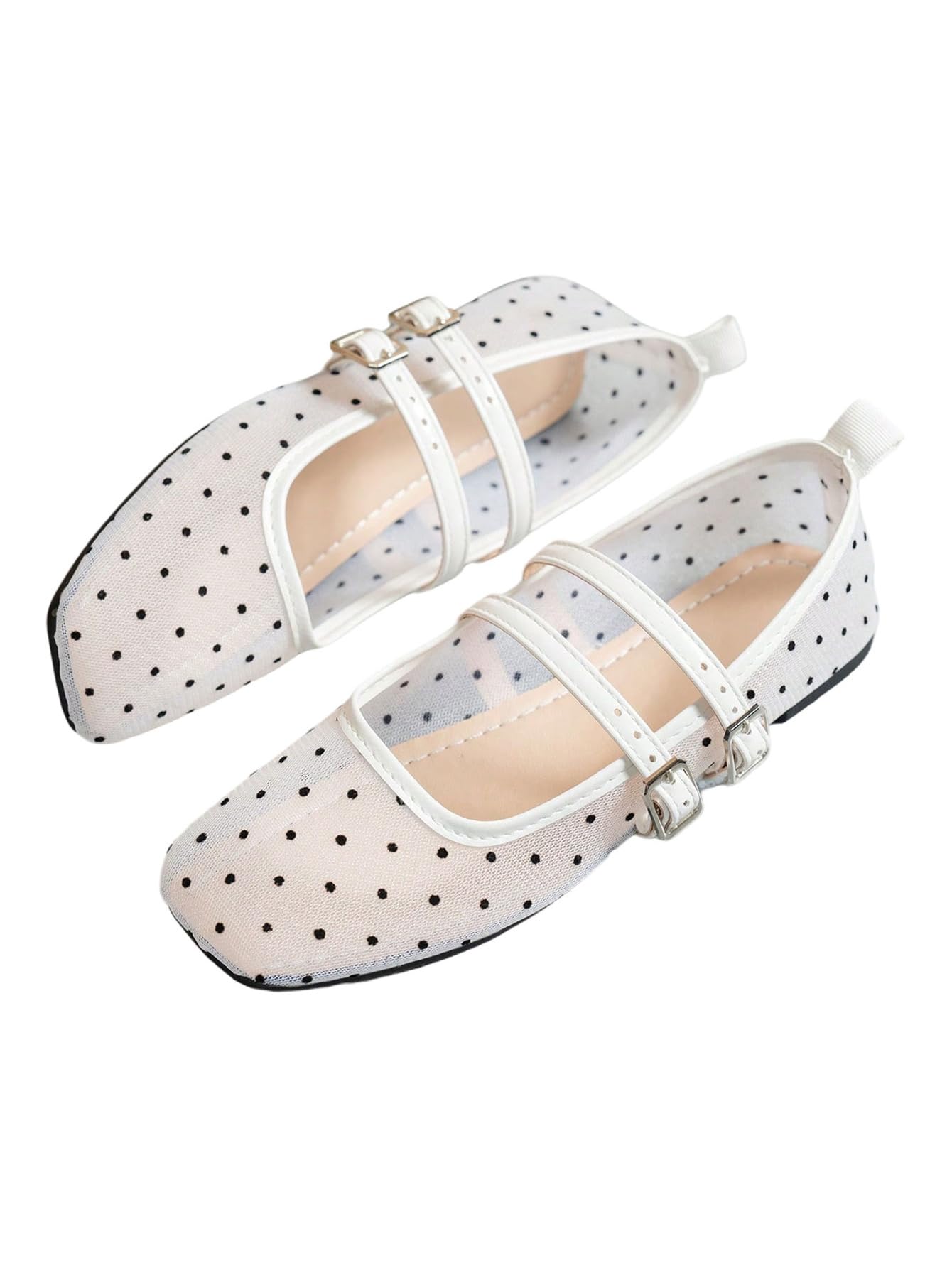 BEAUDRM Women's Polka Dots Mesh Ballet Flats Cute Lace Ballerina Flats | Closed Toe, Square Maryjane Flat, Dressy Casual Work Shoes, Leopard, Lace, Floral, Wedding