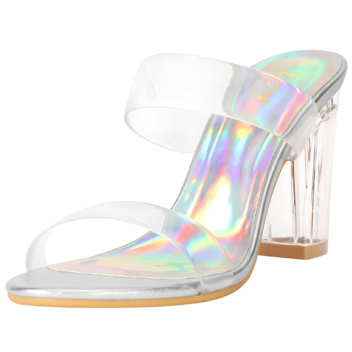 ZriEy Clear Heels for Women Transparent Two Strap Block Chunky Heel Sandals | 3 Inch,Comfy,True to size,Cushioned insole,Anti-slip Rubber Sole,Sturdy,Stylish,Cute,Lightweight,Casual/FormalOccasion