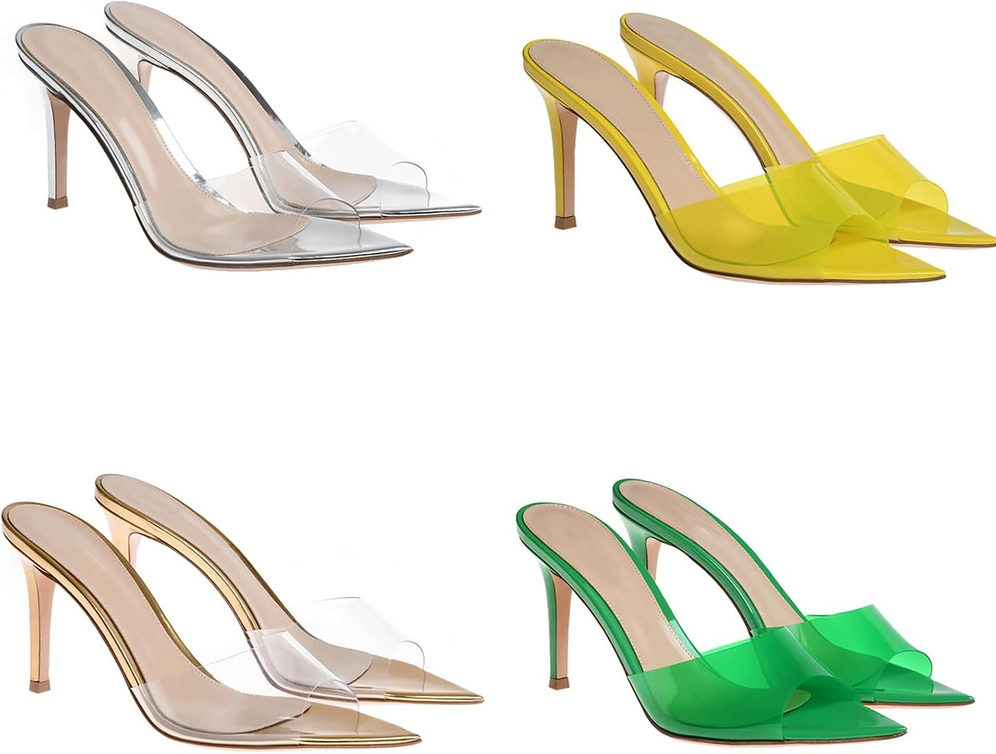 Women'S Clear Pointed Open Toe Stiletto Heel Slide Sandals Fashion Sexy Slip On Transparent Strap High Heels Mules Summer Backless Party Wedding Prom Dress Shoes