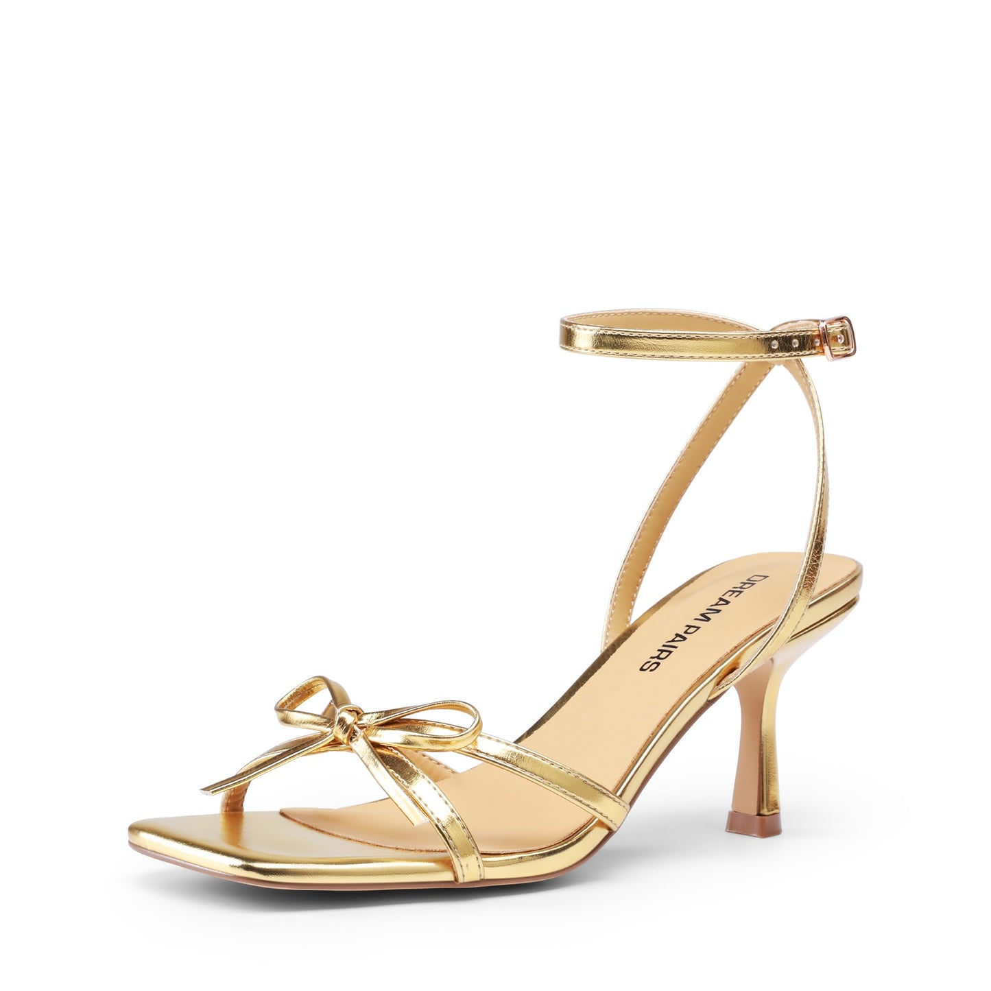 DREAM PAIRS Women's Elegant Bow Strappy Kitten Heel Sandals | Square Open Toe Ankle Strap Dress Heels, Comfort Bridal Heeled Sandals for Wedding and Formal Party Occasions