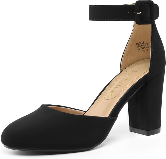 DREAM PAIRS Women's High Heel Chunky Pumps Shoes | Ankle Strap Closed Round Toe Chunky Heels Wedding Pumps Shoes for Women