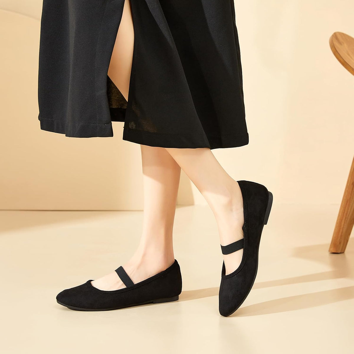 hash bubbie Women's Mary Janes Ballet Flats Suede Dress Shoes | Memory Foam Comfortable Dress Shoes Work Elastic Straps casual dressy ballerina loafers