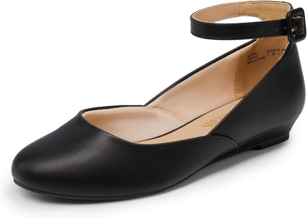 DREAM PAIRS Women's Dress Flats Ballet Low Wedge | Round Toe Flats, Ankle Strap, Comfortable Casual Flat Shoes