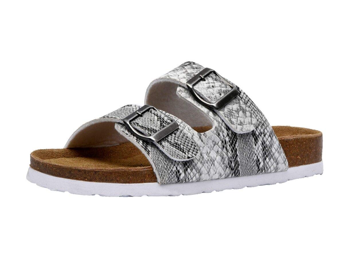 CUSHIONAIRE Lane Cork Footbed Womens Sandals Comfortable Double Buckle Slip On Sandals for Women with Arch Support and Classic Two Strap Design