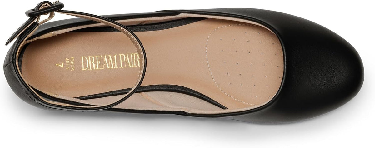 DREAM PAIRS Women's Dress Flats Ballet Low Wedge | Round Toe Flats, Ankle Strap, Comfortable Casual Flat Shoes