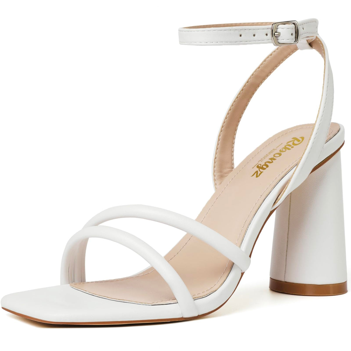 RIBONGZ Block Heels Prom Heeled Sandals for Women Chunky Square Open Toe Strappy High Heels Ankle Strap Wedding Bridal Shoes High Heel Sandals for Party Dress