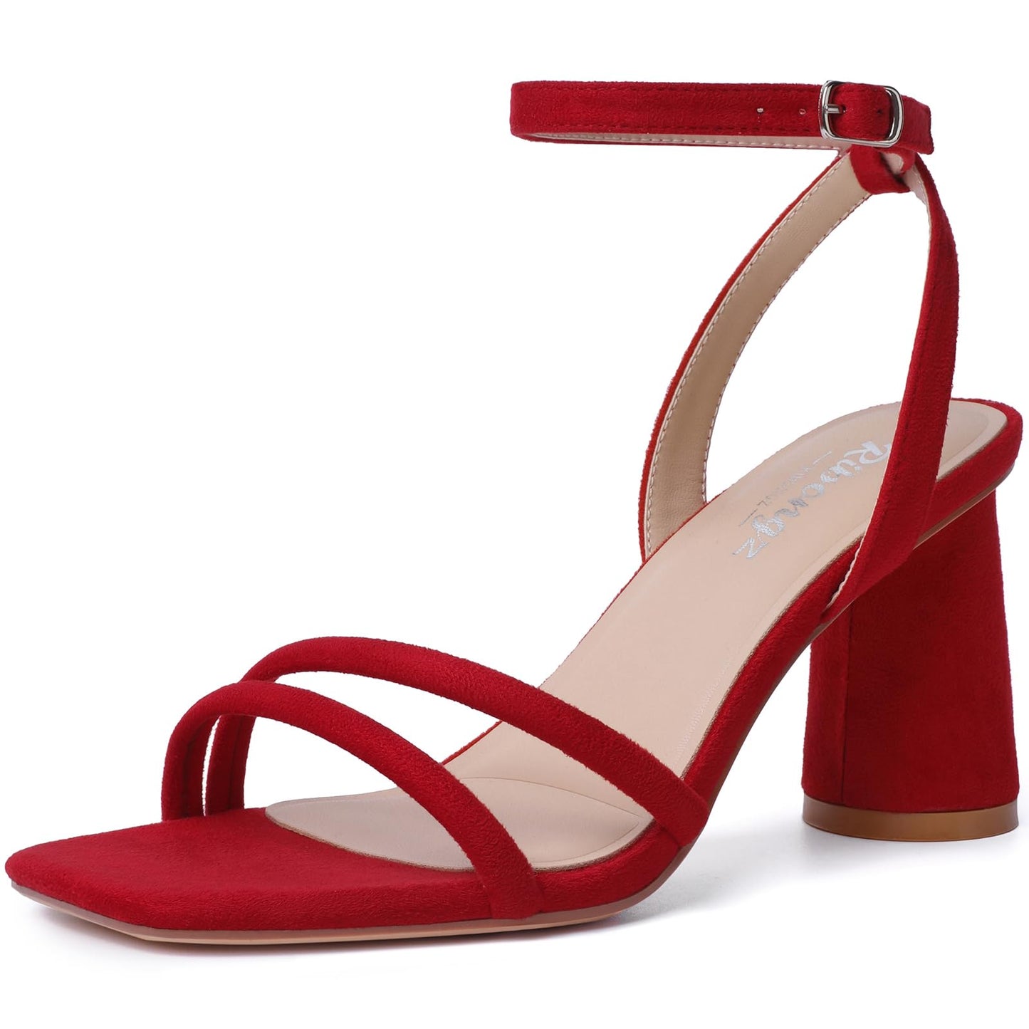 RIBONGZ Block Heels Prom Heeled Sandals for Women Chunky Square Open Toe Strappy High Heels Ankle Strap Wedding Bridal Shoes High Heel Sandals for Party Dress