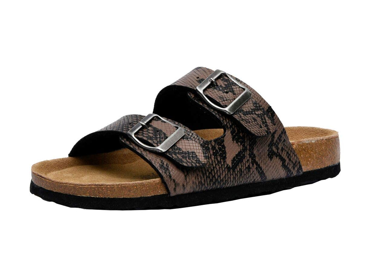 CUSHIONAIRE Lane Cork Footbed Womens Sandals Comfortable Double Buckle Slip On Sandals for Women with Arch Support and Classic Two Strap Design