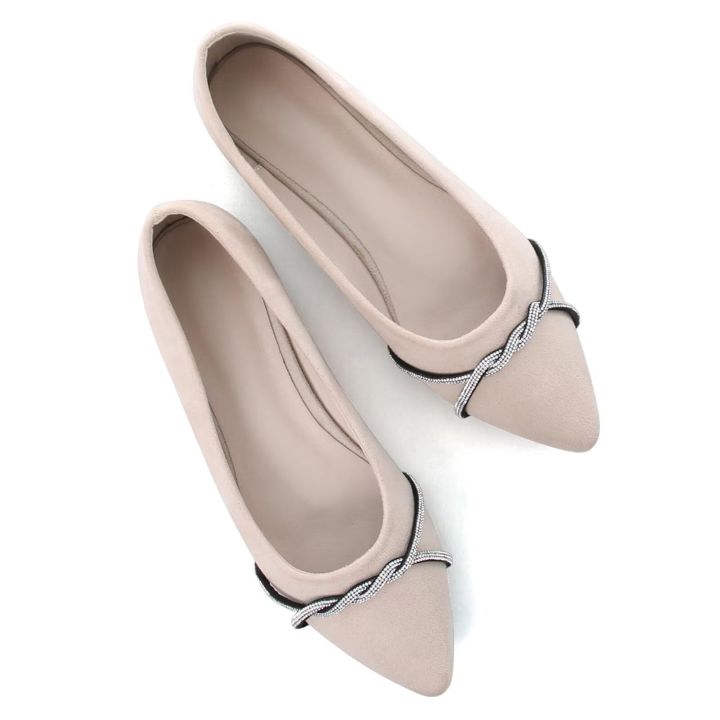 TN TANGNEST Womens Casual Flats Chain Ballet Flats | Fashion Pointed Toe Rhinestone Flats, Comfort Slip On Dress Shoes for Business Work Office Wedding Party