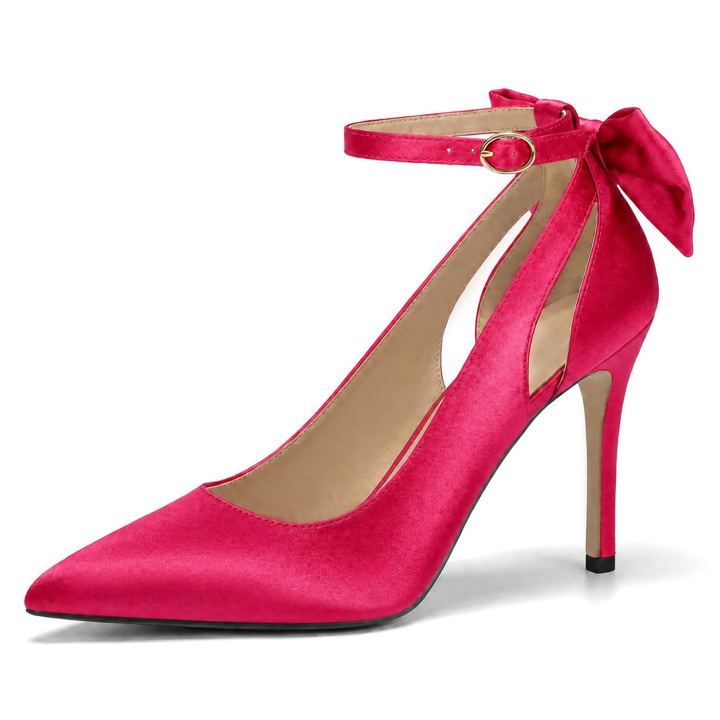 Women's Pointed Toe Bow Tie High Heels Ankle Strap Wedding Pumps | Closed Toe 4 Inches Stiletto High Heels Sexy Dress Shoes for Vacation Festival Party Office Work and Daily Wear