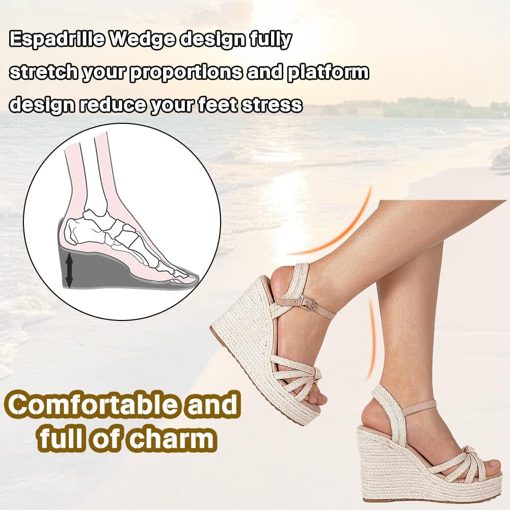 mikarka Wedge Heels Sandals for Women: Open Toe Platform Espadrilles Wedges | Comfortable Beach Summer Shoes, Adjustable Buckle Strap, Cushioned Insole for Daily Wear, Dressy, Casual & Vacation