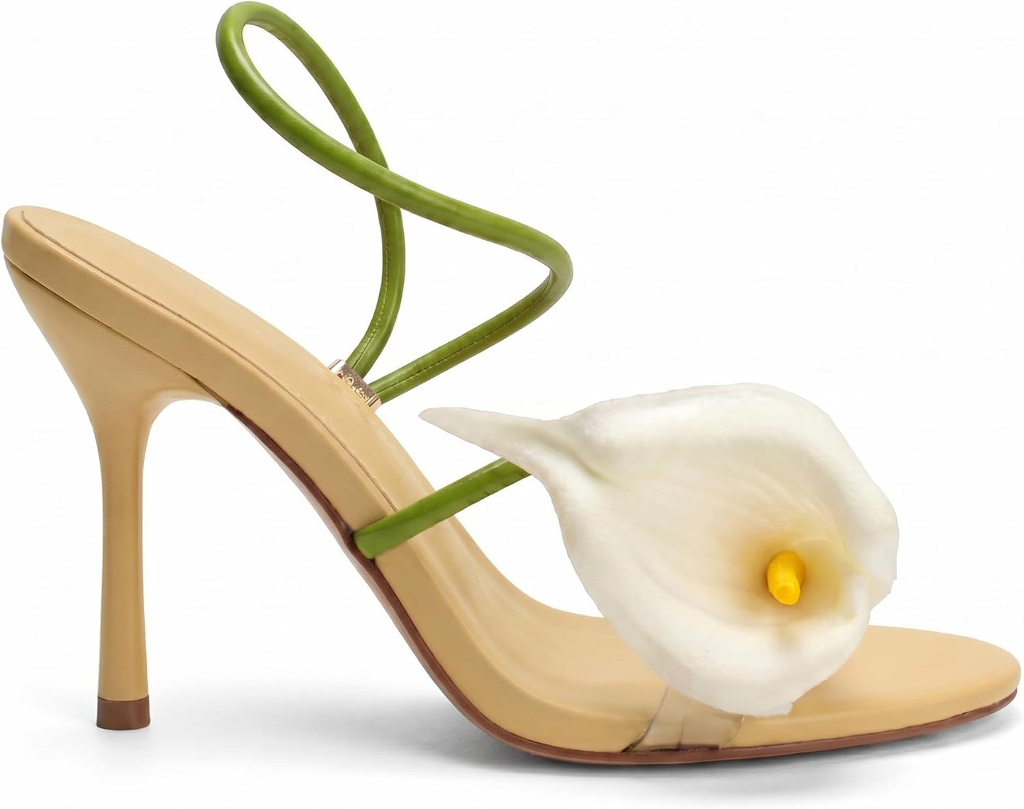 Flower High Heels for Women Calla Lily Sexy Floral Strappy Stilettos Heels | Flower Heels, Calla Lily Open Toe Strappy Heeled Sandals, Floral Stilettos Heels for Wedding Bride Party Daily Wear