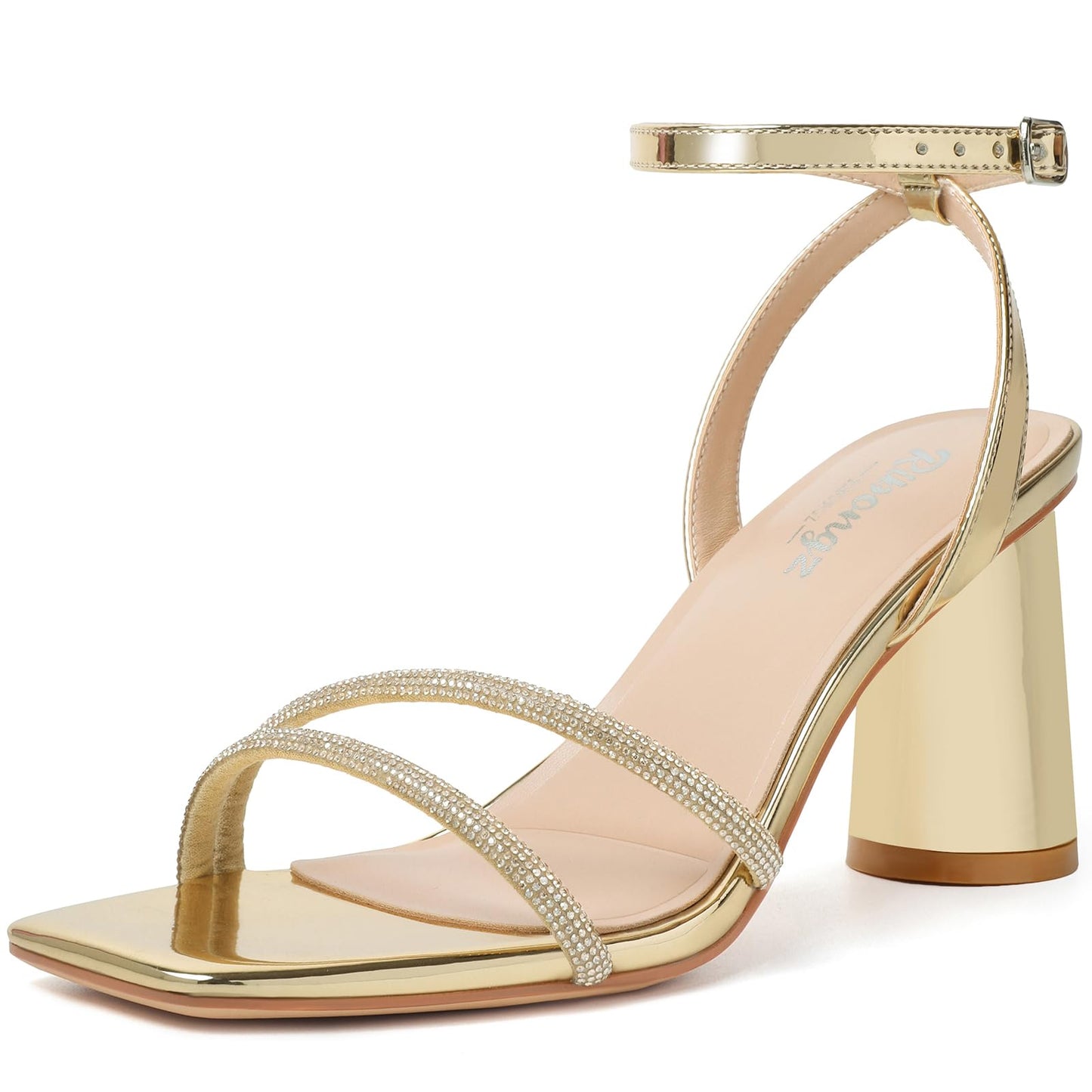 RIBONGZ Block Heels Prom Heeled Sandals for Women Chunky Square Open Toe Strappy High Heels Ankle Strap Wedding Bridal Shoes High Heel Sandals for Party Dress