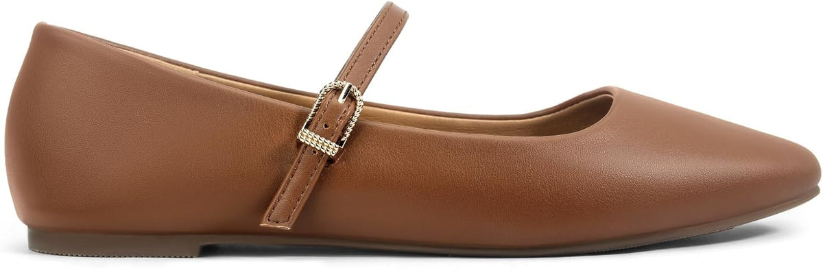 Womens Mary Jane Flats Closed Toe Buckle Strap Square Toe Ballet Flats | Closed Toe, Adjustable Strap, Buckle Closure, Comfortable, Soft PU Leather
