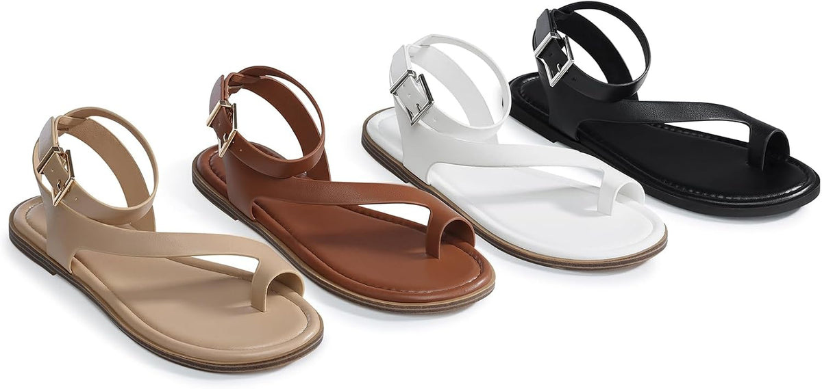 SHIBEVER Flat Sandals for Women Dressy: Comfortable Strappy Sandals Summer | Toe Loop, Adjustable Buckle Ankle Strap, Casual Walking Dress Shoes for Beach Travel Vacation 2026 Size 6-11