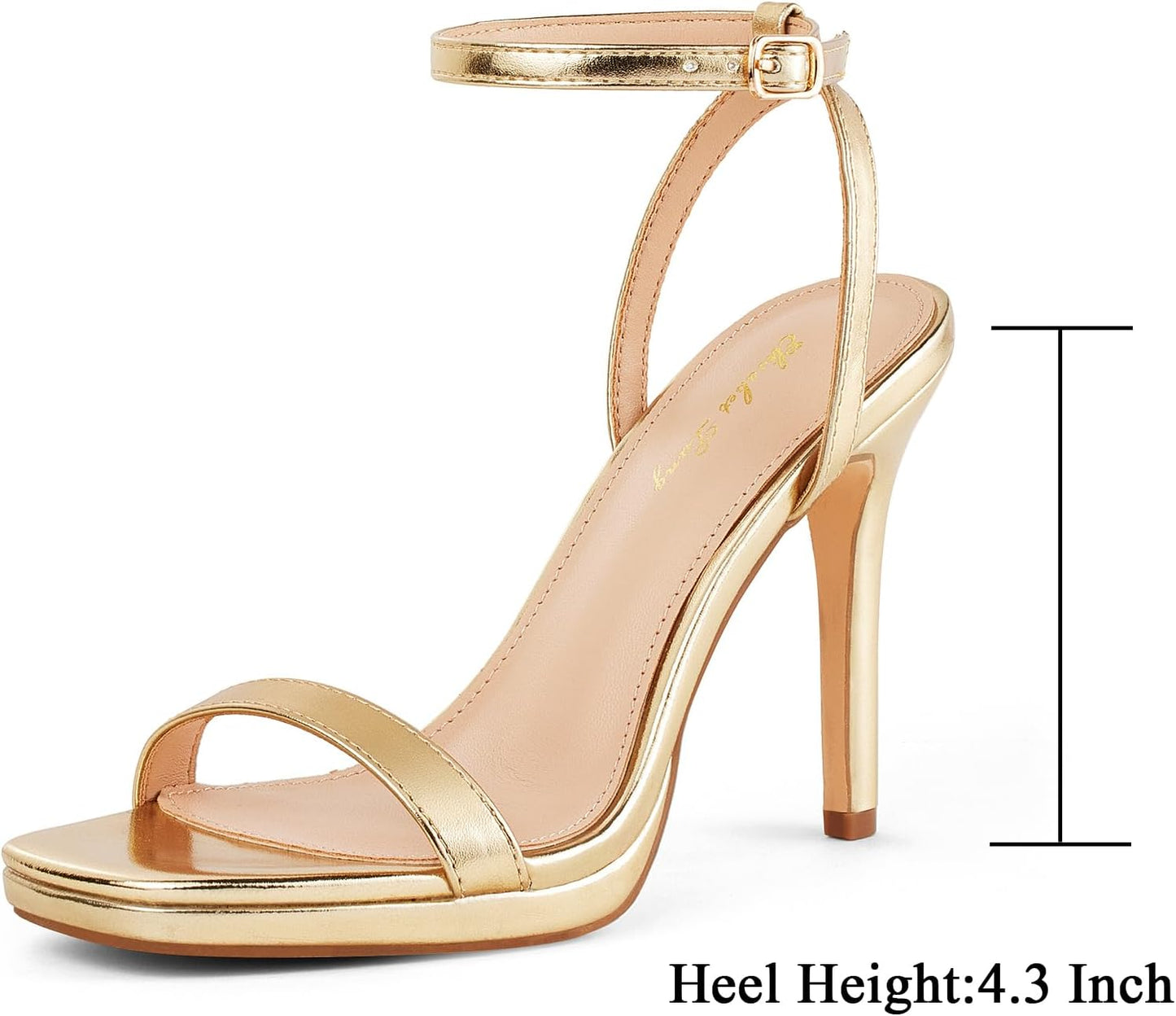 Elisabet Tang Women’s Stilettos Heeled Sandals Open Square Toe Heels,4.3 Inch Open Toe Strappy Sexy High Heels Ankle Strap Buckle Heels for Party Wedding Dress Daily Wear Shoes