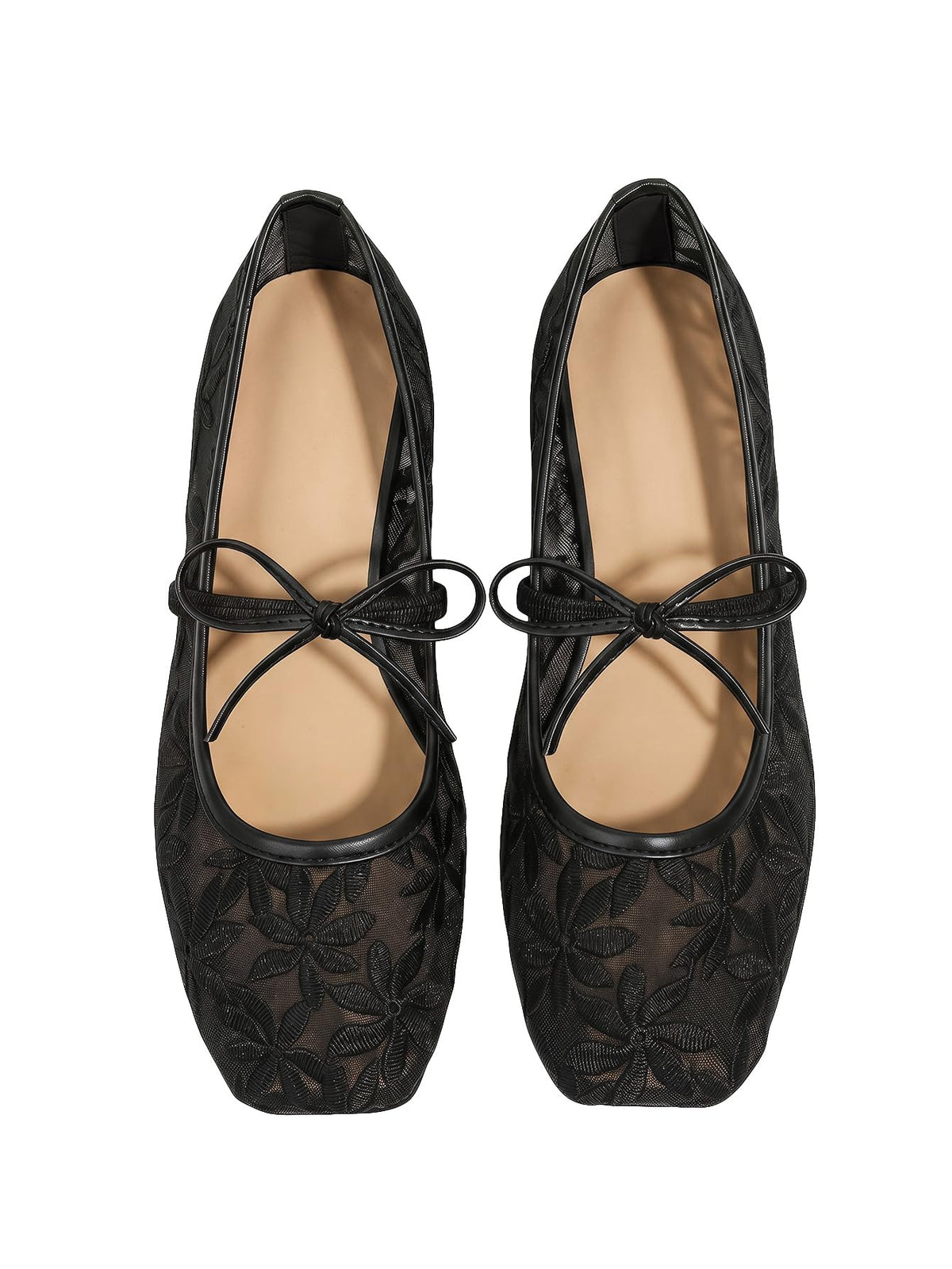 BEAUDRM Women's Polka Dots Mesh Ballet Flats Cute Lace Ballerina Flats | Closed Toe, Square Maryjane Flat, Dressy Casual Work Shoes, Leopard, Lace, Floral, Wedding