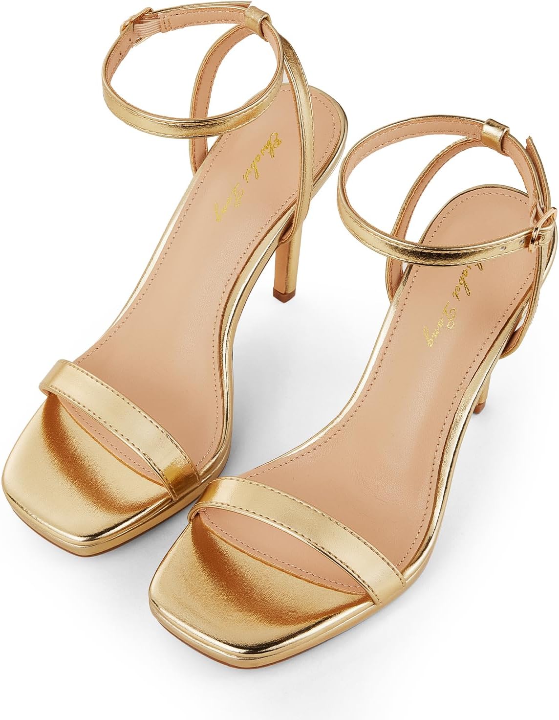 Elisabet Tang Women’s Stilettos Heeled Sandals Open Square Toe Heels,4.3 Inch Open Toe Strappy Sexy High Heels Ankle Strap Buckle Heels for Party Wedding Dress Daily Wear Shoes